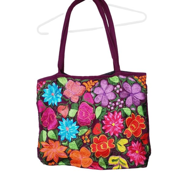 Vintage Bag Embroidered Boho Floral Shoulder Purple - Picture 1 of 11